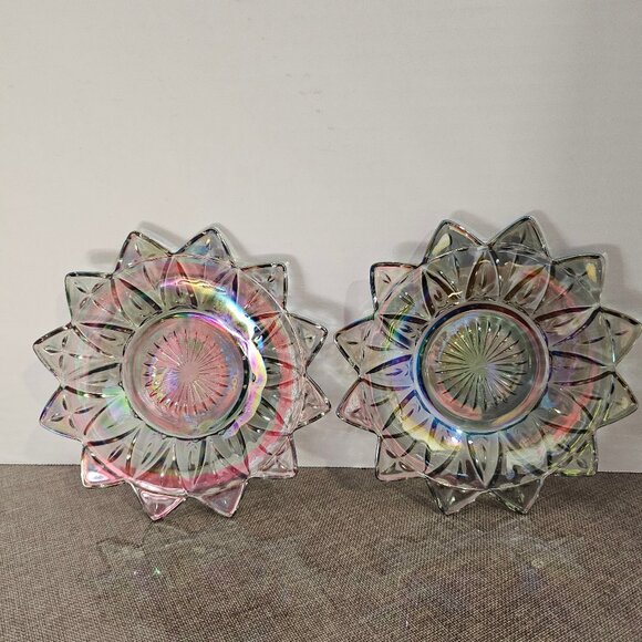 Vintage Federal Glass Smokey Gray Petal Design Iridescent Carnival Glass Plates - Picture 9 of 11